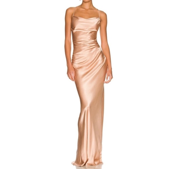 Shona Joy sz 2 La Lune pink champagne strappy gown maxi length great condition - Picture 9 of 10